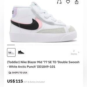 Nike Blazer Mid '77 SE TD Kids Sneakers - White, Pink, Black sz 7c toddles euc